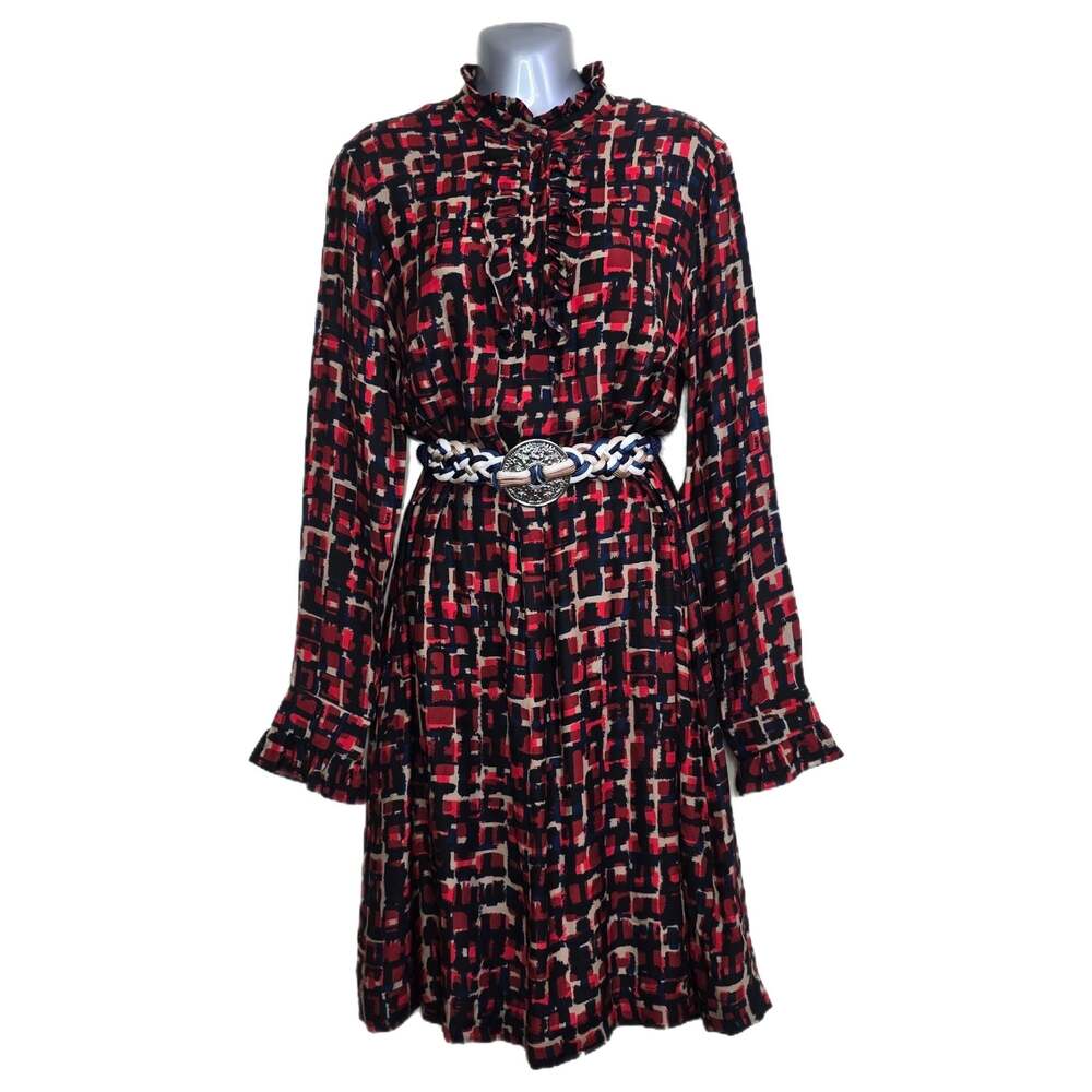 0039 Italy Alberta Frill Long Sleeve Viscose Midi Dress Size L